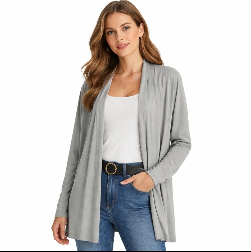 Open Front Cardigan Duster Womens Size M Gray Micromodal Layering Office Coastal